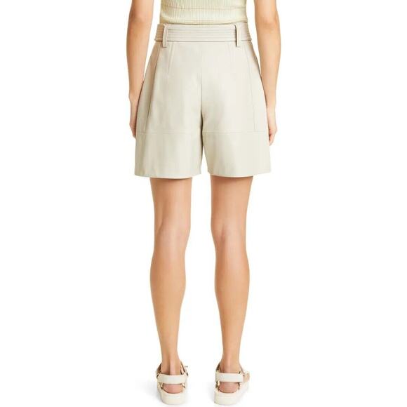 VINCE Womens 100% Lamb Leather Belted Shorts Size 12 In Light Dove New NWT - Picture 6 of 16